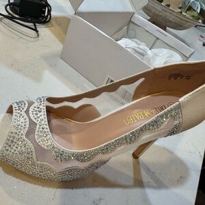 Dream Pairs Women's Sparkling Beige Peep Toe Heels